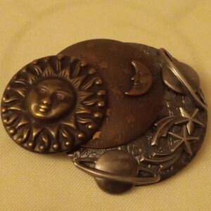 Celestial Tri-toned Brooch Sun Moon Stars Planets Lapel Pin